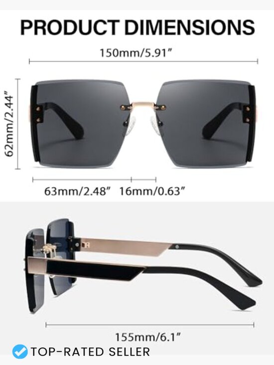 Oversized Square Rimless Sunglasses UV400 Protection Trendy Frameless Shades main image 7